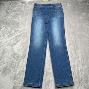 Spanx Jeans Womens Medium Tall Blue Straight Leg Pull On Stretch Pants Denim